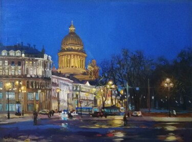 Ночь. Вид на Исаакиевский собор Pittura intitolato "Ночь. Вид на Исааки…" da Aleksey Korabelnikov, Opera d'arte originale, Tempera