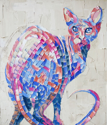 Painting titled "Sphynx" by Julia Ptl, Original Artwork, Oil Mounted on Wood Stretcher frame