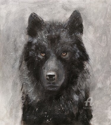 Black wolf original painting 绘画 标题为“Black wolf original…” 由Valentina Reymer, 原创艺术品, 丙烯