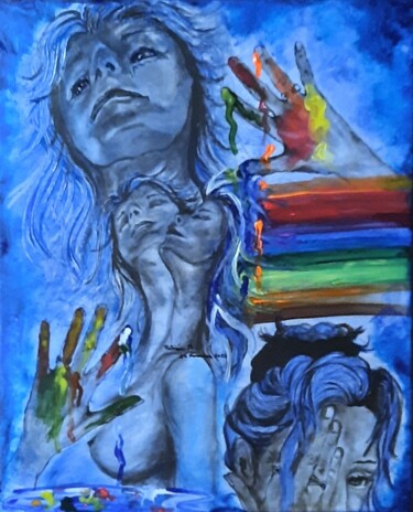 Painting titled "Flou" by Patricia M. Le Démon Du Crayon, Original Artwork, Pigments Mounted on Wood Stretcher frame