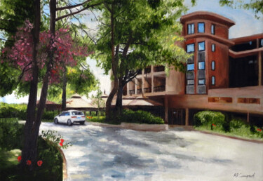 Painting titled "Justiniano Club Par…" by Yury Smirnov, Original Artwork, Oil Mounted on Wood Stretcher frame