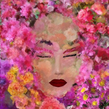 Portrait de jeune fille sur fond fleuri