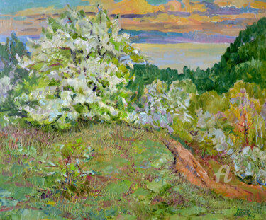 Spring Blossom of Apple Tree Painting titled "Spring Blossom of A…" by Aleksandr Dubrovskyy, Original Artwork, Oil