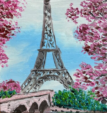 MINI Painting on Paris Eiffel tower Malerei mit dem Titel "MINI Painting on Pa…" von Tatiana Tatiana Lapina Lapina, Original-Kunstwerk, Öl