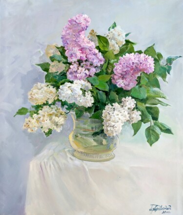 Painting titled "Dream in white" by Aleksandr Dubrovskyy, Original Artwork, Oil Mounted on Wood Stretcher frame