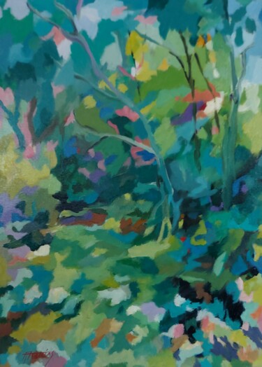 Peinture intitulée "Sous-bois vers Les…" par Gilles Tranier, Œuvre d'art originale, Huile