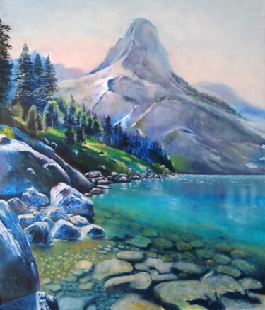 Blue lake Ζωγραφική με τίτλο "Blue lake" από Любовь Самойлова, Αυθεντικά έργα τέχνης, Λάδι