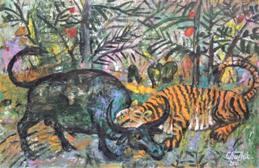 绘画 标题为“Tiger and buffalo 4…” 由Chuzhik, 原创艺术品, 油