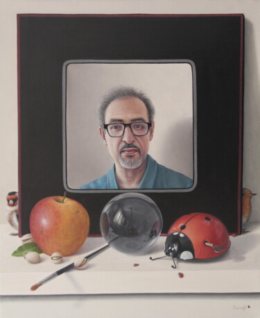 绘画 标题为“L'autoportrait, Rez…” 由Reza Sarrafi, 原创艺术品, 油 安装在木质担架架上