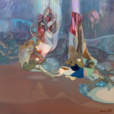Painting titled "Winter Garden" by Aeon, Original Artwork, Oil Mounted on Wood Stretcher frame