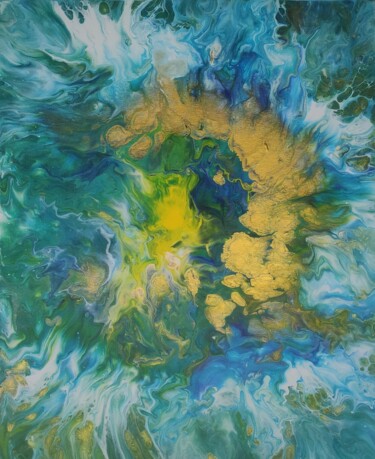 Emerald waves 绘画 标题为“Emerald waves” 由Vafa Majidli, 原创艺术品, 丙烯 安装在木质担架架上