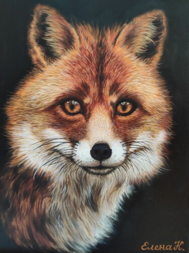Fox Malerei mit dem Titel "Fox" von Elena Kozyutenko, Original-Kunstwerk, Öl Auf Keilrahmen aus Holz montiert