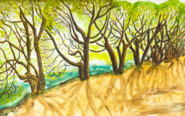 Willow trees near lake Painting titled "Willow trees near l…" by Irina Afonskaya, Original Artwork, Watercolor