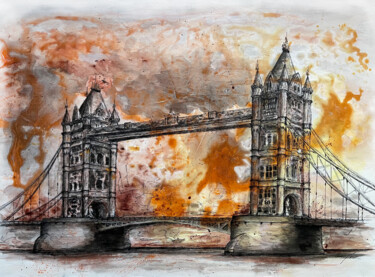 Tower Bridge London, 100x70cm Modern Art, Mixed Media 제목이 "Tower Bridge London…"인 미술작품 Koorosh Nejad로, 원작, 아크릴