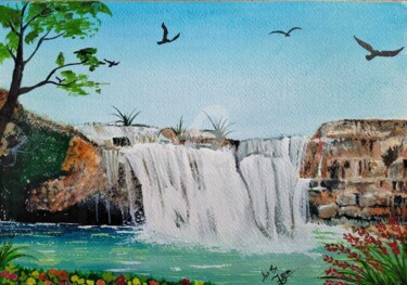 Painting titled "Waterfall" by Afzal Shaikh, Original Artwork, Acrylic