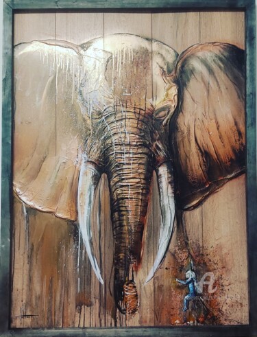 绘画 标题为“Éléphant” 由Tolliac, 原创艺术品, 丙烯 安装在木板上