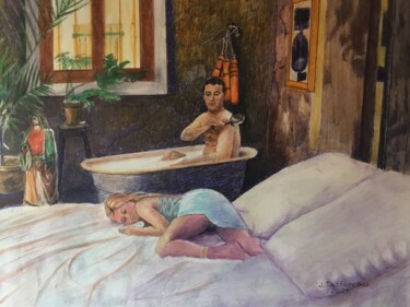 Painting titled "LA NUIT DE NOCE." by Jacques Tafforeau, Original Artwork, Watercolor