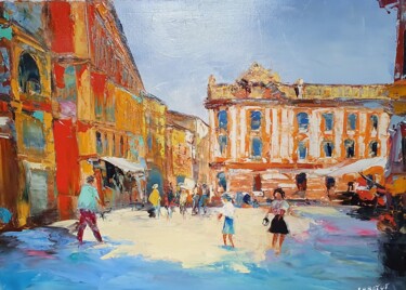 Painting titled "Toulouse place du C…" by Hubert Labatut, Original Artwork, Oil