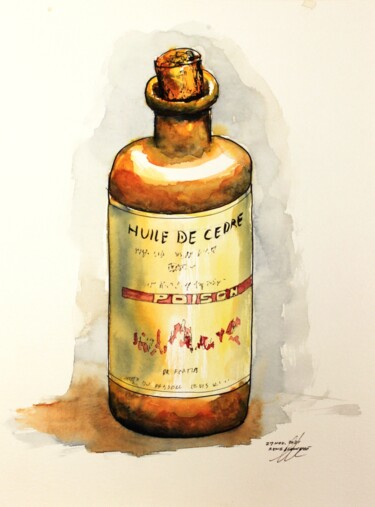 La vielle bouteille d'huile de cèdre Desenho intitulada "La vielle bouteille…" por René Blanchet, Obras de arte originais, Tinta