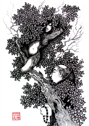 图画 标题为“die versuchung des…” 由Picturewall, 原创艺术品, 墨