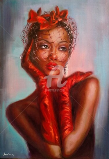 Woman Portrait Belle Noir Beauty Black Elegance 绘画 标题为“Woman Portrait Bell…” 由Anastasia Akunina, 原创艺术品, 油