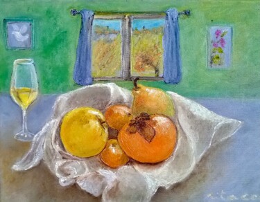 Peinture intitulée "Fruits de saison" par Rita Cau, Œuvre d'art originale, Huile