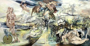 Malerei mit dem Titel "La nuit sillonnant…" von Gilles Chambon, Original-Kunstwerk, Öl Auf Keilrahmen aus Holz montiert