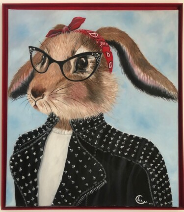 Pintura intitulada "Conejita Pin-Up" por Marta Alabau Calabuig, Obras de arte originais, Óleo