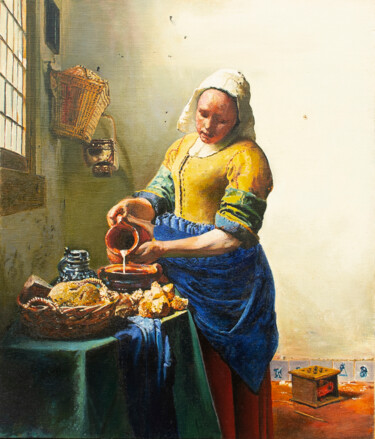 Painting titled "The milkmaid replica" by Arkadiusz Pluta, Original Artwork, Oil
