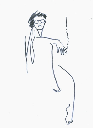 제목이 "woman smokes"인 그림 Vadim Studenov로, 원작, 연필
