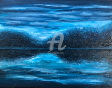 NIGHT SEASCAPE, Large abstract modern original textured 绘画 标题为“NIGHT SEASCAPE, Lar…” 由Nataliia Krykun, 原创艺术品, 丙烯 安装在木质担架架上