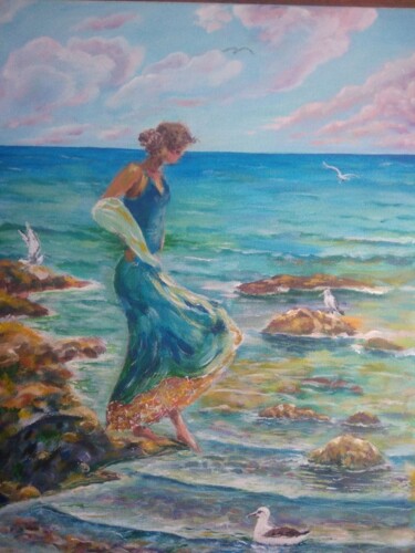 "Fille sur le rivage". Peinture intitulée ""Fille sur le rivag…" par Sergiy Tsymbalov, Œuvre d'art originale, Acrylique