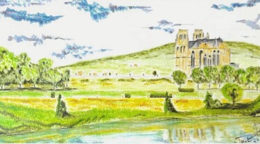 Peinture intitulée "Cathédrale-Toul." par Bobraïs, Œuvre d'art originale, Aquarelle