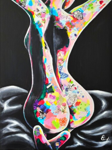 Peinture intitulée "Nacked woman on bla…" par Tatsiana Yelistratava, Œuvre d'art originale, Acrylique Monté sur Châssis en b…