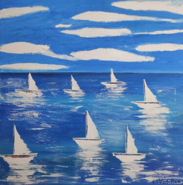 Sailboats 「Sailboats」というタイトルの絵画 Vafa Majidliによって, オリジナルのアートワーク, アクリル