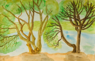 Willow trees near water Painting titled "Willow trees near w…" by Irina Afonskaya, Original Artwork, Watercolor
