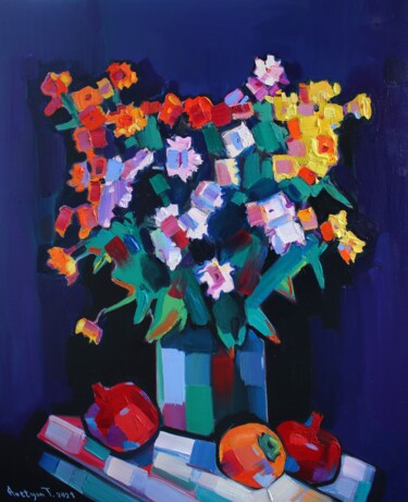 Field flowers and pomegranates (55x45cm, oil painting) 绘画 标题为“Field flowers and p…” 由Tigran Aveyan, 原创艺术品, 油 安装在木质担架架上
