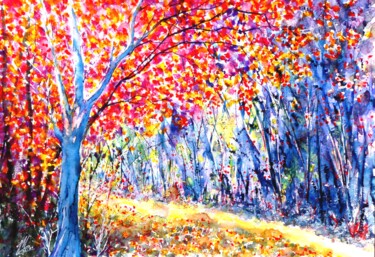 Painting titled "Le sentier des coul…" by Jean Marc Collombat, Original Artwork, Watercolor