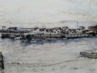 Peinture intitulée "Village ostreicole…" par Pierre Milosavljevic, Œuvre d'art originale, Encre Monté sur Carton