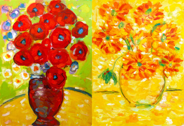 Peinture intitulée "exDeux bouquets (fa…" par Jean Mirre, Œuvre d'art originale, Huile