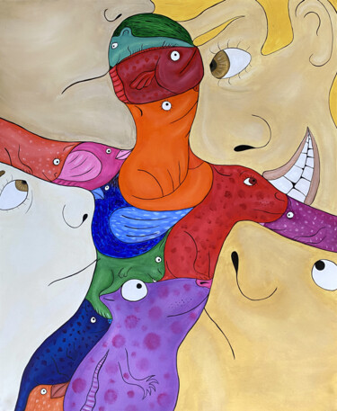 Pintura intitulada "Internal and extern…" por Bachi Jincharadze, Obras de arte originais, Óleo