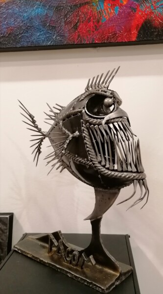 Sculpture intitulée "Le nettoyeur" par Pacom, Œuvre d'art originale, Métaux