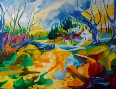 Peinture intitulée "Parc Josaphat" par Marc Declercq, Œuvre d'art originale, Huile
