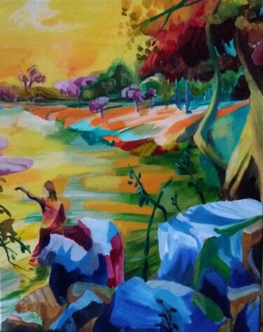 Peinture intitulée "Le Gardon" par Marc Declercq, Œuvre d'art originale, Huile