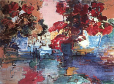 Peinture intitulée "les Géraniums" par Nana Plamadeala-Kiritchenko, Œuvre d'art originale, Huile