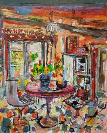 Painting titled "Une paix hors saison" by Muriel Cayet, Original Artwork, Acrylic Mounted on Cardboard