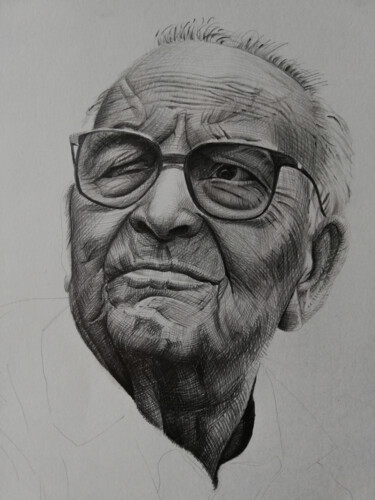 Yaşar Kemal Drawing titled "Yaşar Kemal" by Bekir İSlam, Original Artwork, Graphite Mounted on Cardboard