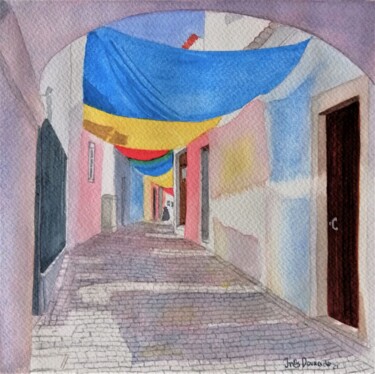 Sombra e Cor - Loulé, Algarve Painting titled "Sombra e Cor - Loul…" by Inês Dourado, Original Artwork, Watercolor
