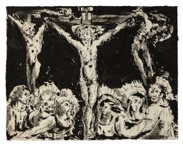 Dessin intitulée "Crucifixion" par Marcel Mariono, Œuvre d'art originale, Encre