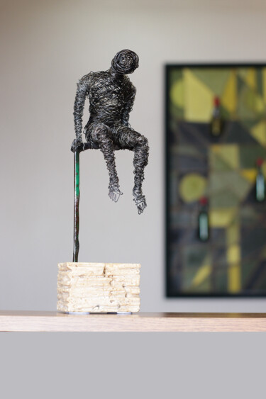Desolation (34x10x11 1.3kg iron, travertine) Sculpture intitulée "Desolation (34x10x1…" par Karen Axikyan, Œuvre d'art originale, Pierre
